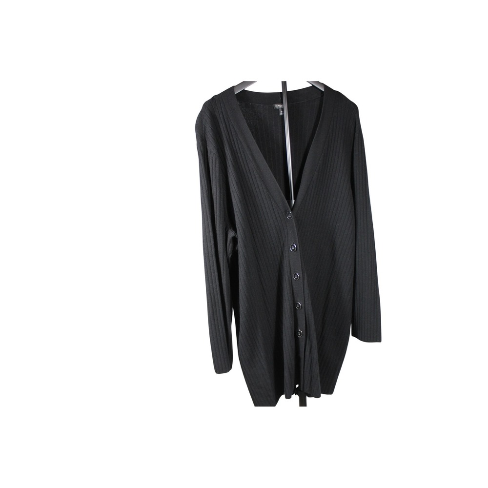 Talbots Plus Black Ribbed Knit Button Front V-Neck Cardigan Sweater Womens 3X